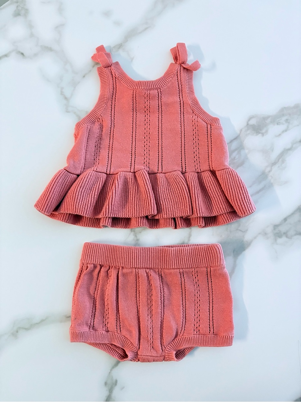 Pink Knit Ruffle Tank & Bloomers Set- 6 months